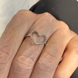 .925 solid Sterling silver and diamond minimalist heart ring